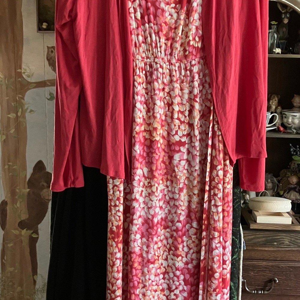 Pink cardigan with Pink Floral Dress
